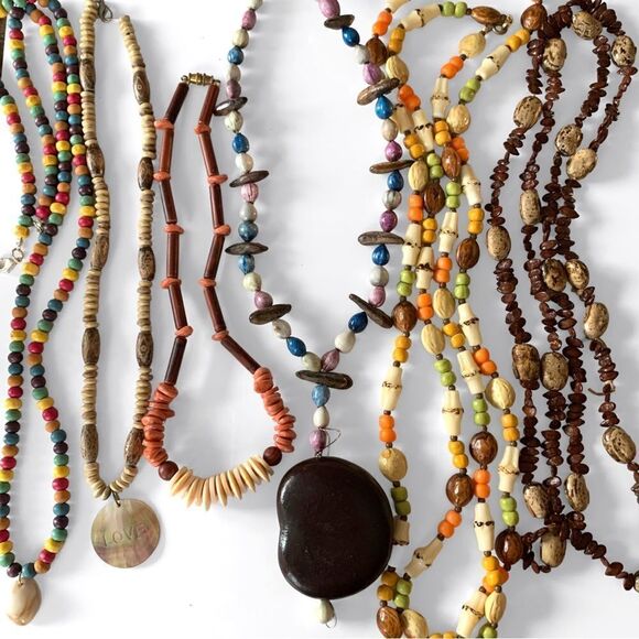 NOT FOR SALE Vintage Natural Shell Wood Bead Necklace Lot - Picture 1 of 5